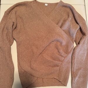 Elegant V-Neck Wrap Rose Colored Sweater